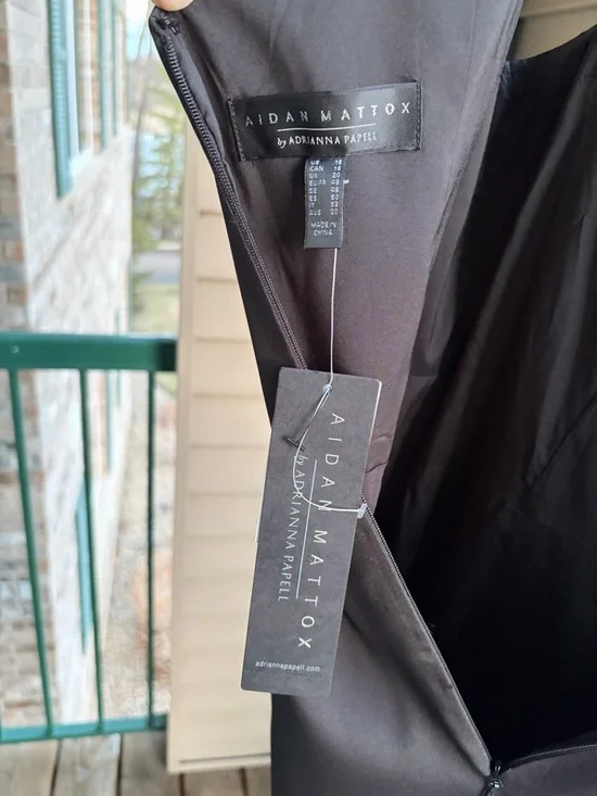 🆕✨ Aidan Mattox Adrianna Papell Black Satin Sheath Dress Midi Size 16 Classic - Picture 15 of 17